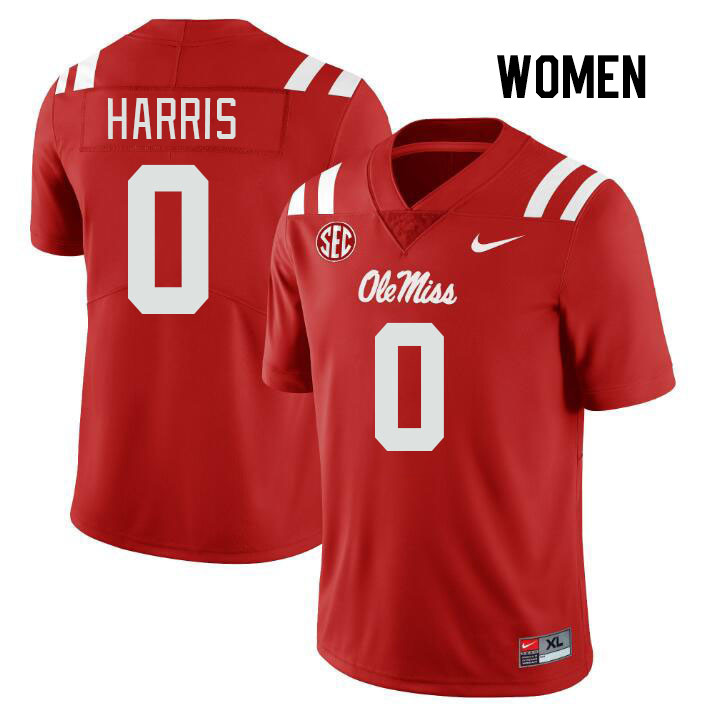 Women #0 Joshua Harris Ole Miss Rebels College Football Jerseys Stitched Sale-Red